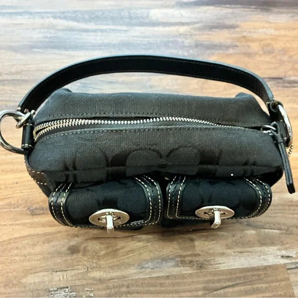 Coach Vintage Y2K MINI Black Satchel Purse Women's Handbag Jaquard Canvas Sig C - Picture 3 of 14
